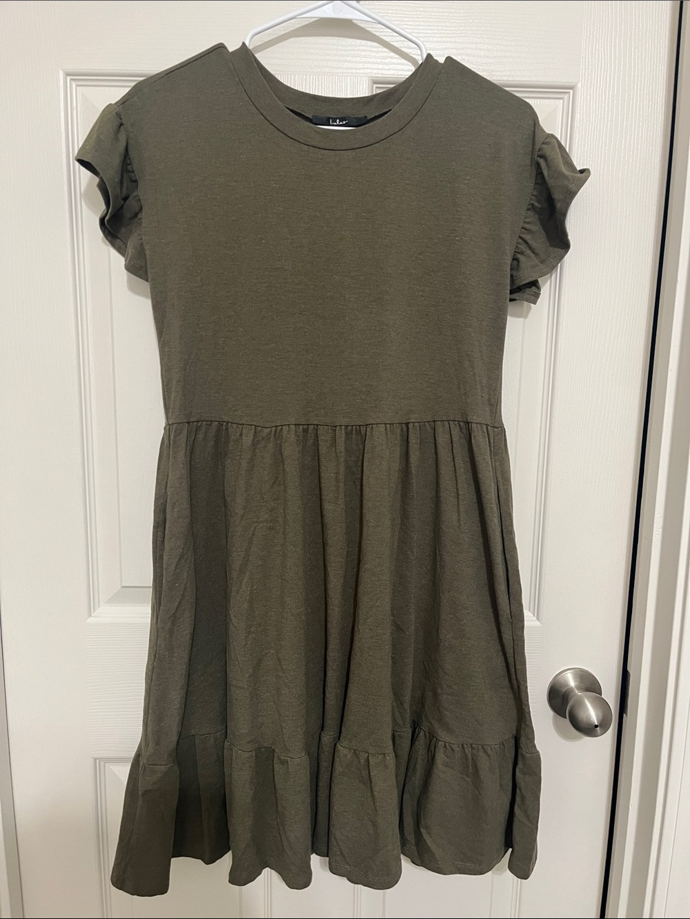Lulu's Olive Green Ruffle Sleeve Tiered Dress
